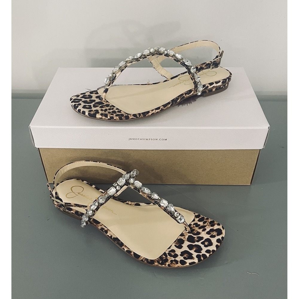 Jessica Simpson Dehna Slingback‎ Sandals Women's Size 6M Leopard Jeweled